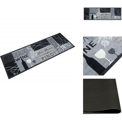 Tapis de cuisine lavable imprimé Wine gris 60x180 cm velours - Tapis De Cuisine - Tapis Absorbant - Tapis Lavable - Tapis Vin Gris - Tapis Décoratif (1/5)