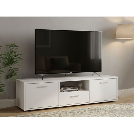 Dmora - Fernsehschrank Fernande, Ständer für Wohnzimmerfernseher, Niedriges Wohnzimmer-Sideboard, TV-Ständerbasis, 147x40 h38 cm, Weiß (1/5)