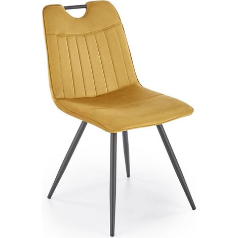 Chaise design métal noir et velours jaune moutarde Selar (1/5)