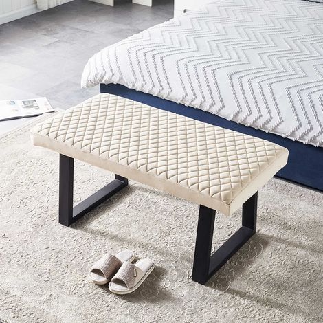 Velvet Dining Bench 2-Seater with Metal Frame Padded Kitchen Ottoman Stool for Dining Room Bedroom Living Room, End Bed Bench, Window Seat Bench, Shoe Bench (cream) (1/5)