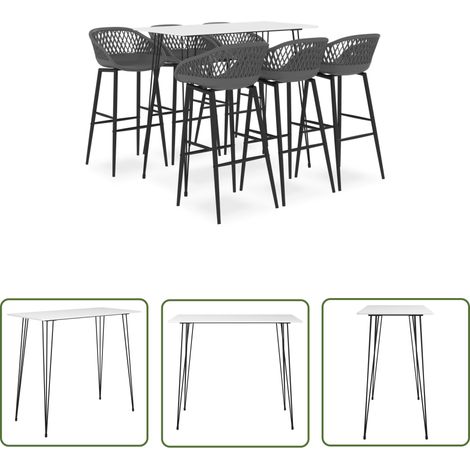 The Living Store 7-tlg. Bar-Set Weiß und Grau - Bar Set - Bartisch - Barhocker - Kücheninsel - Wohnzimmer Dekoration (1/5)