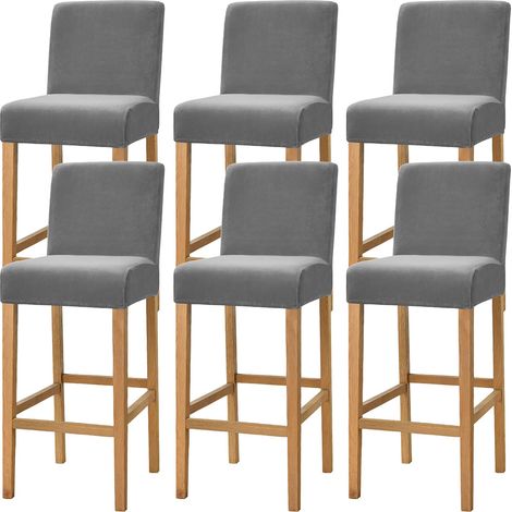 Lot de 6 housses de chaise en velours pour tabouret de bar, extensibles, amovibles et lavables pour salle à manger, café, tabouret de bar, avec fond élastique antidérapant, Gris foncé (1/4)