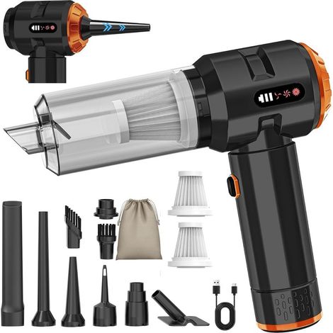 Aspirateur à main sans fil 4 en 1 22000 Pa, avec moteur sans balais et buse d'air comprimé 220 000 tr/min, pour poils d'animaux, voiture, maison, bureau, ordinateur, noir (1/5)