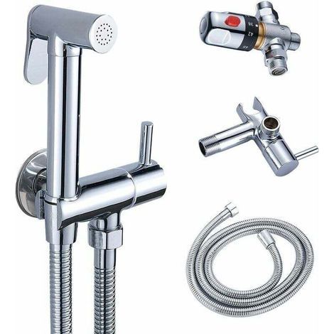 Douchette WC mitigeur thermostatique en laiton chromé – Pulvérisateur à main anti-brûlure – Tuyau inox 1,2m – Installation murale (1/5)