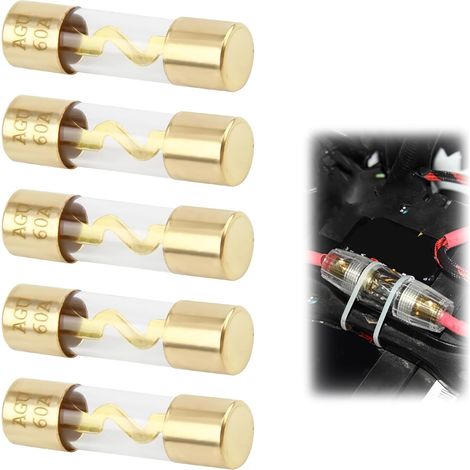 60A Verre Plaqué Or AGU Fusible Audio De Voiture, Lot de 5 Pièces 12V Protection Audio De Voiture Pour Voiture/Auto/Marine Audio Amplificateur Stéréo (1/5)