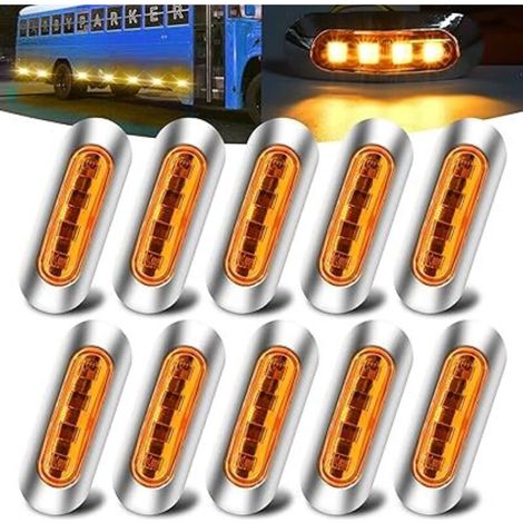 Lot de 10 feux de position latéraux LED 12V-24V – Étanches avec lunette chromée – Haute luminosité – Installation facile pour camions et remorques - 10PCS