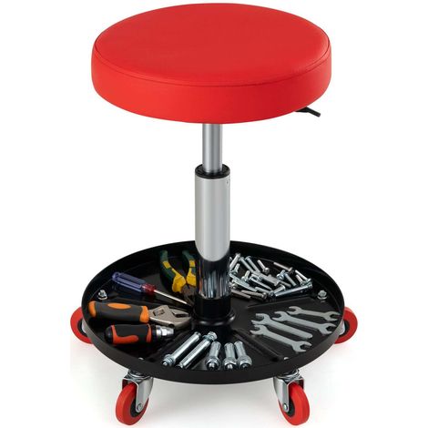 Hauteur réglable 45,5-60 cm, tabouret mécanicien à roulettes avec plateau à outils et siège pivotant 360° (1/5)