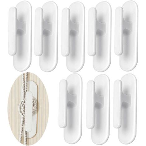 Lot de 8 crochets de cordon de store auto-adhésifs, collés au support de corde de store vénitien mural, crochets auto-adhésifs pour store de porte, crochets de cordon de store adhésifs blancs pour la