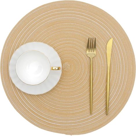 Tischsets, 6er-Set, khaki, 38 x 38 cm, runde, geflochtene Tischsets, waschbar, hitzebeständig, für den Esstisch