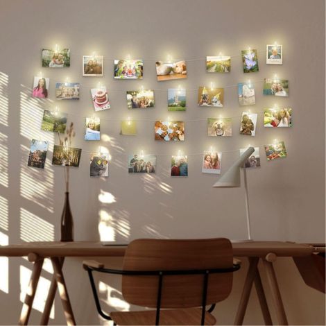 Guirlande Lumineuse Photo 5m 50 Led Avec 50 Clips - Guirlande Led a Pile (Non Fournies) Decoration Chambre Fille Ado pour Accroche Photo Mural (1/5)
