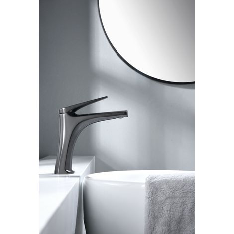 Grifo monomando sobre repisa para lavabo fabricado en latón con acabado negro metalizado Delos de Imex (1/2)