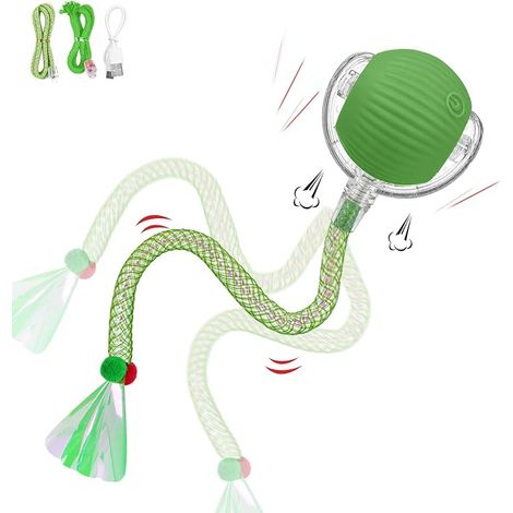 Cat toy, interactive, ball games for indoor, with a tail that flashes and moves quickly (Green) (1/3)