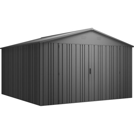 Hoggar – Abri de jardin métal 12,46m2 – Structure autoportante – Double porte renforcée avec serrure – Toit robuste – Colonnes en V pour montage rapide