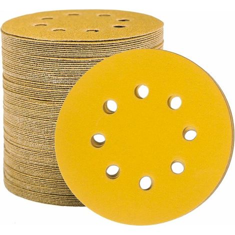 Disques de Ponçage Papier Abrasifs 125mm, 100 Disques Abrasifs de Ponçage Ponceuse tampons ponçage ronds 8 trous Grain 180 pour Poncer Polir Dérouiller,TAudace (1/5)