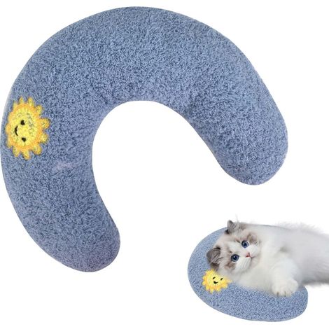 Oreiller pour Chat en Forme U - Protège Vertèbres Cervicales, Compagnie pour Chats, Coussin d'Accompagnement (Bleu) (1/4)