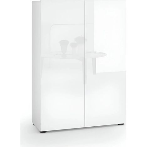 Scarpiera 2 Ante 80x34x114h cm bianco lucido per ingresso (1/5)