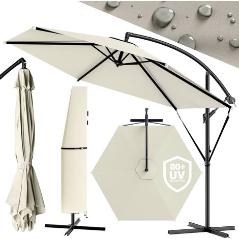 KINGSLEEVE® Parasol de jardin extérieur en aluminium Parasol déporté inclinable Ø330cm avec manivelle Protection UV Crème