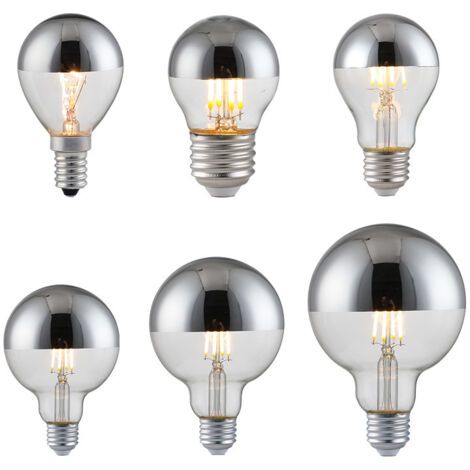 BUNTHAUS 6 Ampoules LED Semi-Galvanoplastie 4W, sans ombre, 2700K blanc chaud, modèles E14/E27 (G45/G80/G125/G95/A60)