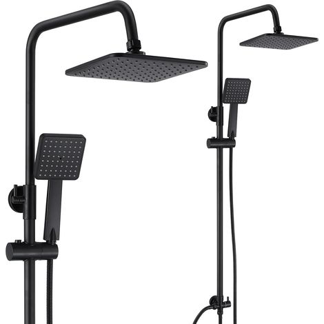 Colonne de Douche avec Mitigeur Monocommande, Hauteur RéGlable Ensemble de Douche, 4 inch Douchette et 8 inch Pommeau de Douche Ensemble de Douche pour Salle de Bain, Noir (1/5)