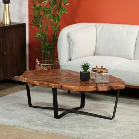 Pier Import – Table basse ovale en teck massif recyclé – Dimensions 120x72x37 cm – Pieds en métal – Élégance durable pour intérieur moderne (1/5)