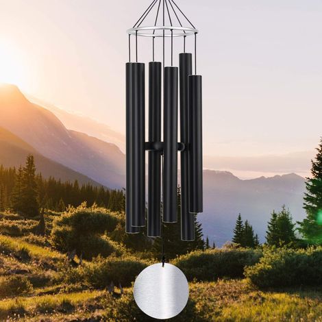 Carillon éolien pour Jardin, 91,4 cm, Grand Carillon éolien pour l'extérieur, Relaxant, apaisant, Basses Basses, Carillon commémoratif de condoléances pour Maman et Papa, Noir (1/5)
