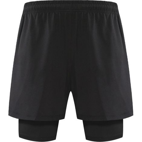 2 pièces Short de course actif 2 en 1 pour homme, doublure compression 4 directions, ceinture élastique avec cordon, poches zippées, bande réfléchissante (1/5)