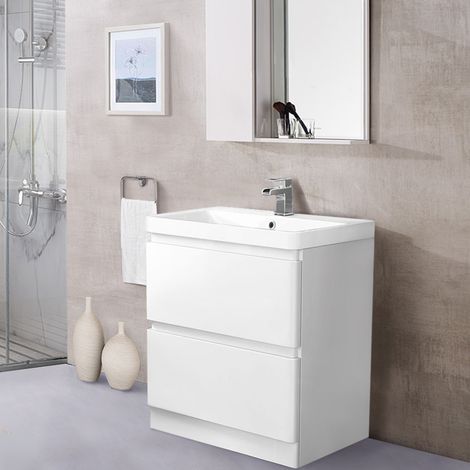Bathroom Basin Sink Vanity Unit Storage Cabinet Floor Standing 800mm Gloss White (1/5)
