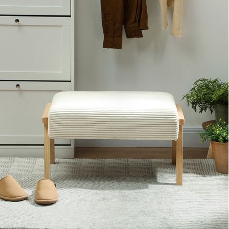 Tabouret de siège rembourré avec coussin doux, pieds en bois, crème, 70 x 46 x 40 cm (1/5)