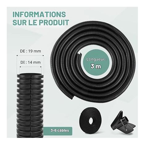 Gaine Annelée Fendue Gaine Câble Électrique Protection des Conduits de Câbles pour Câbles pour Voiture Jardin Fils Électriques 19 mm Noir (1/4)