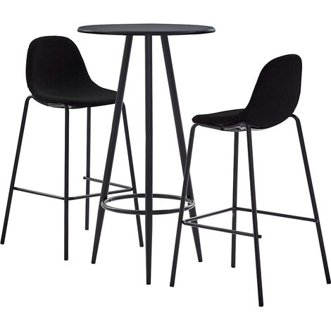 Ensemble de bar 3 pièces avec table et 2 chaises, tissu noir, MDF, 60 x 107,5 cm - PANGIVO (1/5)