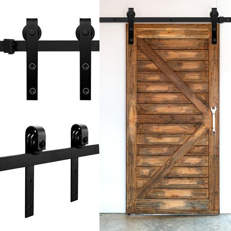 EINFEBEN Système porte coulissante Système de porte coulissante Ferrure de porte coulissante Guidage de porte Poignée de porte Porte en bois—Stripes—152cm (1/5)