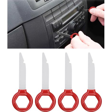 4PCS Cle pour Demonter Autoradio,Clé Extraction Autoradio,Clef Extraction Autoradio,Kit D'outils de Démontage Auto Radio,Convient aux Voitures,SUV,Camions,Camping-Cars (Rouge) (1/5)