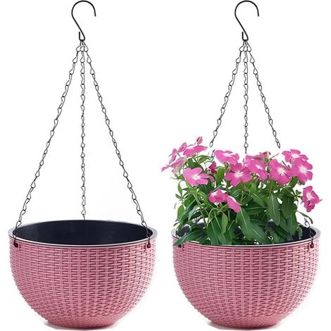 Set mit 2 Hängeblumentöpfen mit Edelstahlkette für drinnen und draußen (Balkon), 21 cm Durchmesser, Rosa - ANDERE (1/4)