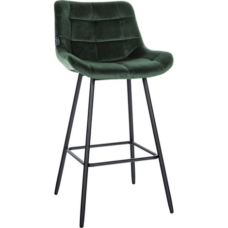 Sgabello da bar x1 in velluto trapuntato verde scuro robusta struttura in metallo nero a quattro gambe 100005628