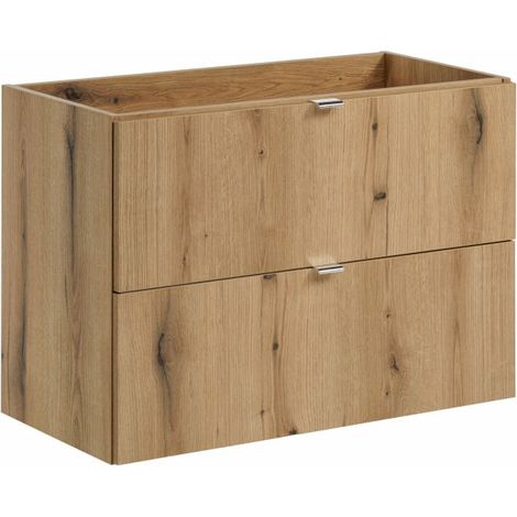 Mobile sotto lavabo VANO – 2 cassetti – Colore quercia – L80 × P57 × H39 cm – Da appendere