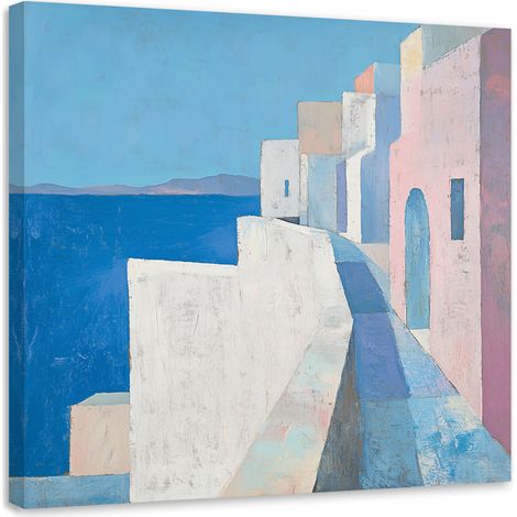 Quadro su tela, Edifici pastello Paesaggio marino Blu - 30x30 (1/3)