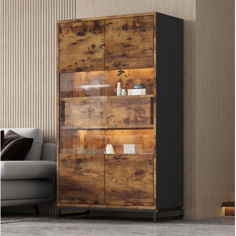 CHICFURN Vetrina LED 80 x 40 x 138 cm in MDF nero effetto legno, 2 cassetti (1/5)