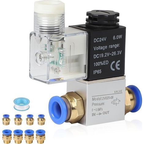 24V DC Pneumatic Solenoid Valve, 1/4" 2-Way 2-Position Electric Solenoid Valve with Connector, Aluminum Magnetic Air Valve, Compressed Air Valve for 6/10mm Air Hose, IP65 (1/5)