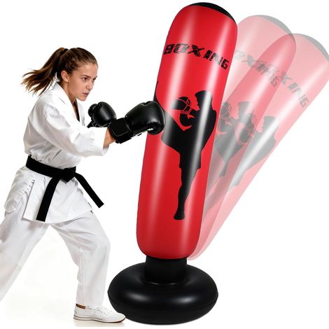 Sac de Boxe pour Adolescent 14 Ans et Plus Gonflable Sac de Frappe sur Pied, Sac de Boxe Set de Formation, Cadeau pour Adolescents pour Karaté, Taekwondo (1/5)