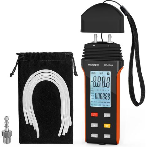 Manomètre de Test de Pression de Gaz, Manomètre Numérique à Double Port, Manomètre de Pression Différentielle, avec 11 Unités de Mesure, Kit de Tuyaux et Rétroéclairage RQ-189B (1/5)
