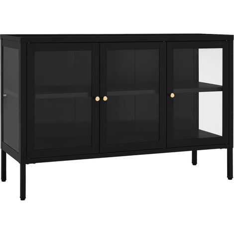 Credenza buffet cassettiera mobile contenitore organizer cucina soggiorno soggiorno 105 x 35 x 70 cm acciaio e vetro nero 020035835