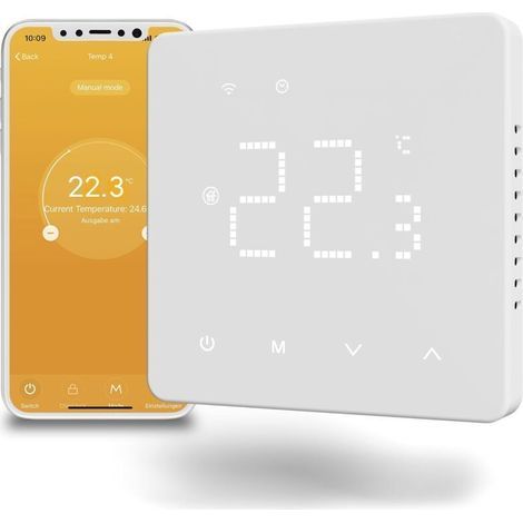 Termostato para calefacción por suelo radiante eléctrico, termostato inteligente WiFi programable con sonda, compatible con Alexa y Google Home, 16A (1/4)