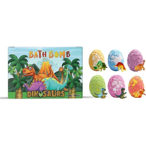 Bombes de bain dinosaures avec surprise à l'intérieur, cadeaux pour Pâques, lot de 6 bombes de bain effervescentes naturelles et bio pour enfants (filles et garçons). (1/5)