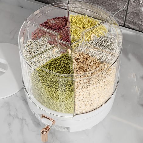 Distributeur de céréales rotatif à 360° en plastique PP, récipient de rangement de cuisine pour riz et haricots, blanc, taille M (1/5)