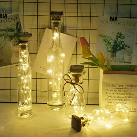 1/6 guirlandes lumineuses solaires en liège de bouteille de vin, 20 LED, guirlande lumineuse féérique (1/5)
