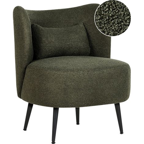 Poltrona da salotto con schienale curvo boucle verde scuro Otsby