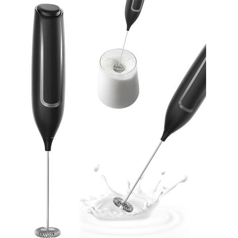 Mousseur à Lait électrique, Touilleur Electrique, Mini Fouet en Acier Inoxydable avec couvercle, Moteur Extra Fort et Alimenté pour Café/Café au Lait/Cappuccino/Chocolat Chaud, Style B (1/5)