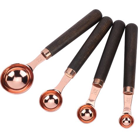 4-teiliges Messlöffel-Set aus Edelstahl mit roségoldenen Holzgriffen für Küche und Backen (1/5)