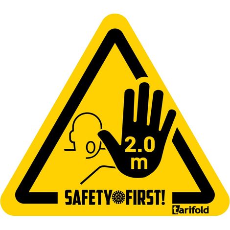 Tarifold Es 197855 - Confezione 4u. Segnaletica adesiva per pavimento "Stop, mantenere la distanza di sicurezza" - antiscivolo e resistente, 150 x 170 mm, colore giallo/nero, 4 U. (1/2)