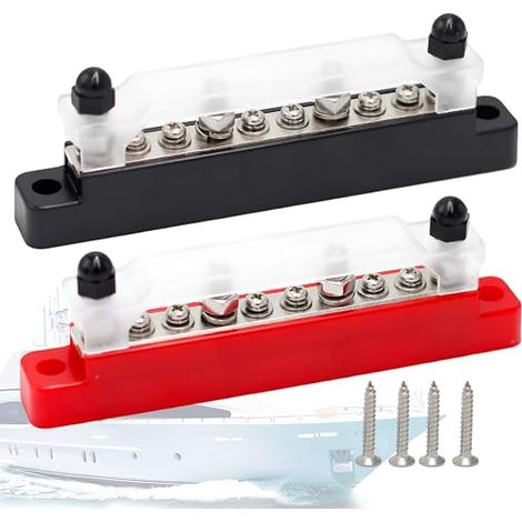 Electrical Power Distribution Terminal Block 12V-48V DC BusBar 150A with 6 x M4 Terminal Bolts and 4 x M6 Connectors for Car Truck Yacht Boat (Red, Black) (1/5)